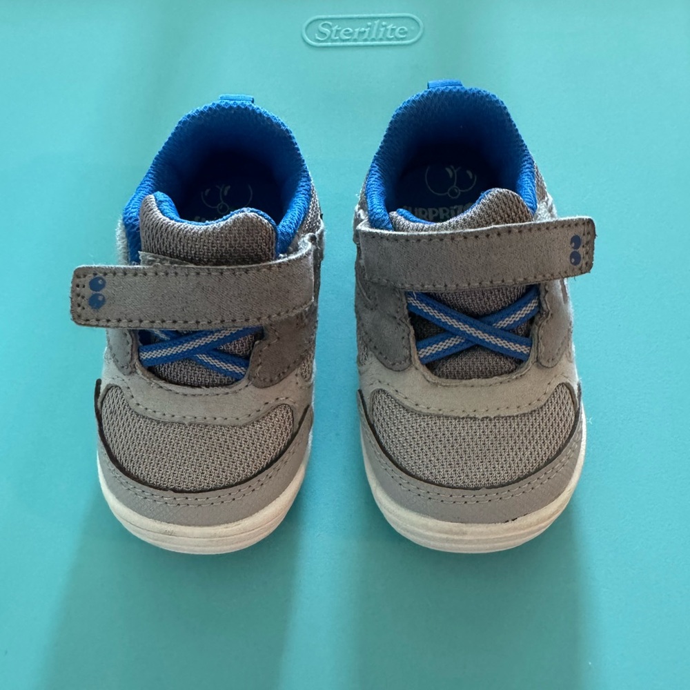 Toddler Stride Rite Gray and Blue Sneakers with Velcro Closure
